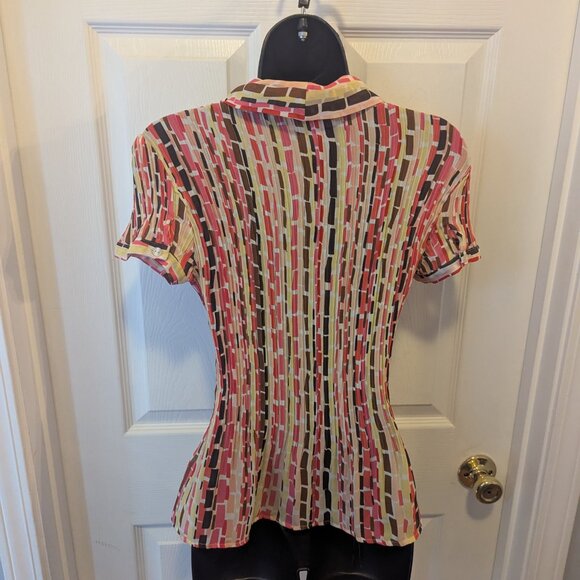 Worthington crinkled blouse in pink, brown, and yellow - M - Picture 6 of 8